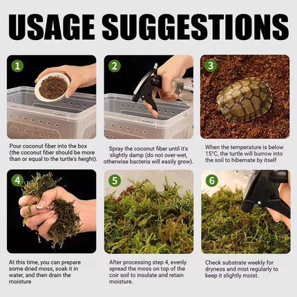 Tortoise Reptile Hibernation Kit Feeding Box Coconut Brick and Moss