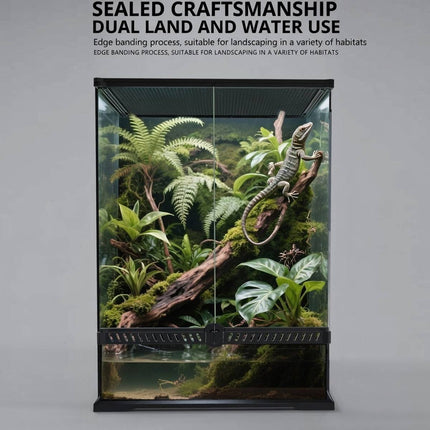 Glass Reptile Terrarium Double Door Panoramic Rainforest Tank for Lizards Frogs