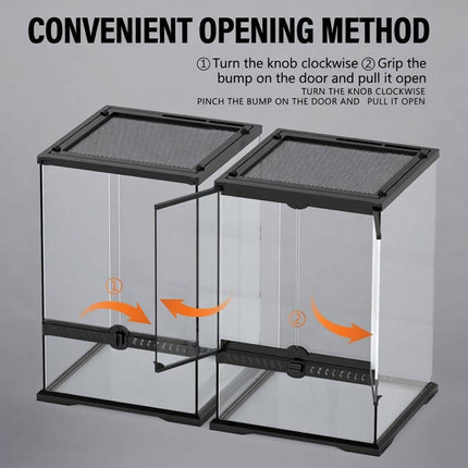 Glass Reptile Terrarium Double Door Panoramic Rainforest Tank for Lizards Frogs