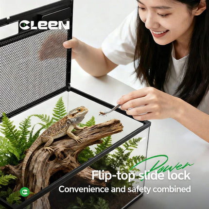 Reptile Terrarium Glass Tank Ventilated Mesh Top Lizard Gecko Tarantula Habitat