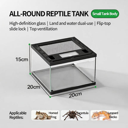 Reptile Terrarium Glass Tank Ventilated Mesh Top Lizard Gecko Tarantula Habitat