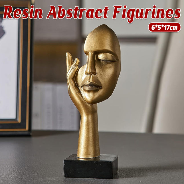 Abstract Face Resin Sculpture in Gold with Black Base for Living Room