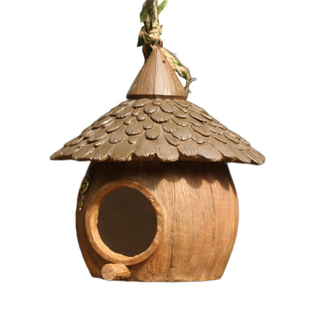 Resin Coconut Hanging Bird House - Rustic Garden Tree Nest Decoration
