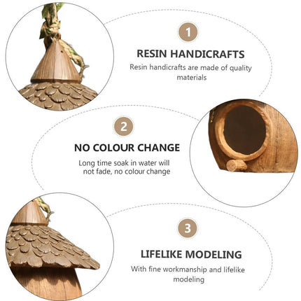 Resin Coconut Hanging Bird House - Rustic Garden Tree Nest Decoration
