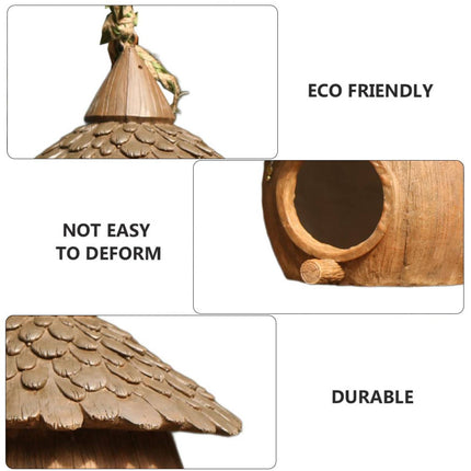 Resin Coconut Hanging Bird House - Rustic Garden Tree Nest Decoration