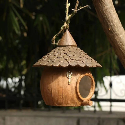 Resin Coconut Hanging Bird House - Rustic Garden Tree Nest Decoration