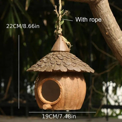 Resin Coconut Hanging Bird House - Rustic Garden Tree Nest Decoration