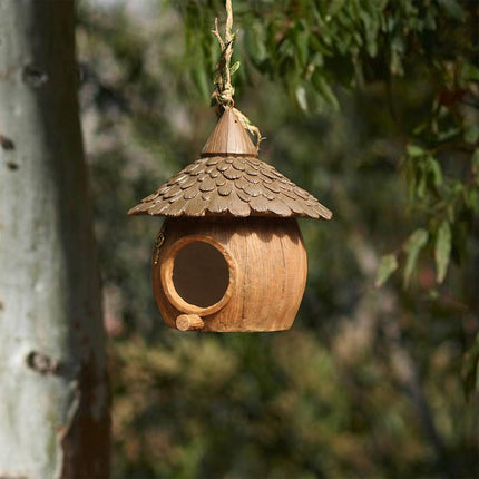 Resin Coconut Hanging Bird House - Rustic Garden Tree Nest Decoration