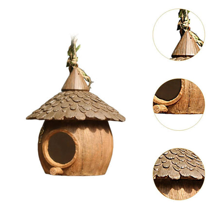 Resin Coconut Hanging Bird House - Rustic Garden Tree Nest Decoration
