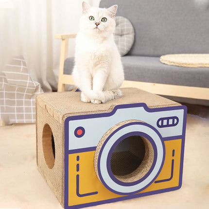 Cat Scratcher Bed Retro Camera Design Corrugated Cardboard Cat Nest Pet House