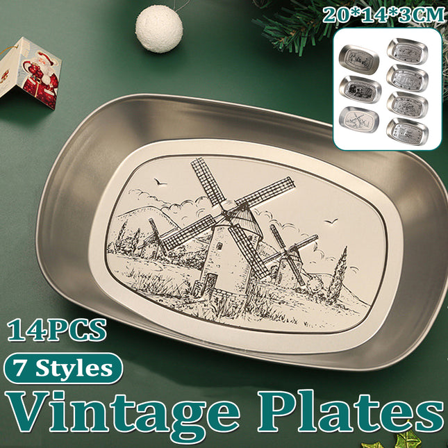 14PCS Vintage Tin Tray Set Retro Metal Organizer Decorative Storage Plate Set