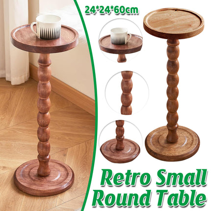 Vintage Solid Wood Side Table Small Round Table Sturdy Anti Slip Easy Clean