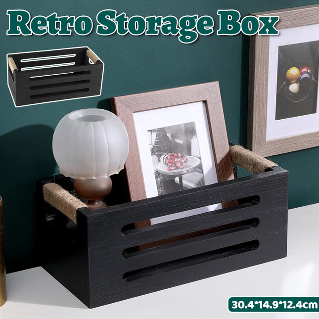 Retro Square Wooden Storage Box Home Organizer Photo Frame Trinket Case Decor