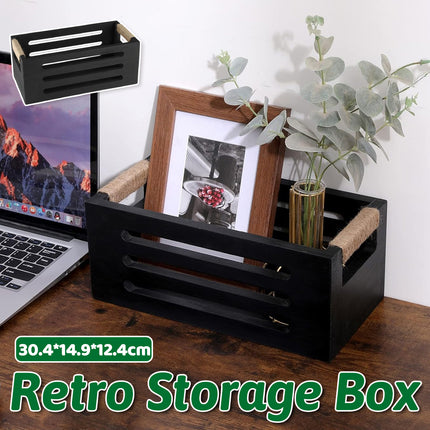 Retro Square Wooden Storage Box Home Organizer Photo Frame Trinket Case Decor