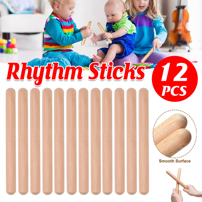 Wooden Rhythm Sticks Musical Teaching Aids Natural Wood Colour Non Toxic Use