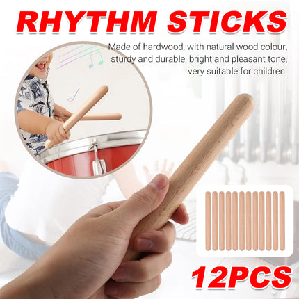 Wooden Rhythm Sticks Musical Teaching Aids Natural Wood Colour Non Toxic Use