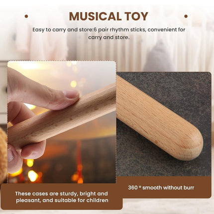 Wooden Rhythm Sticks Musical Teaching Aids Natural Wood Colour Non Toxic Use