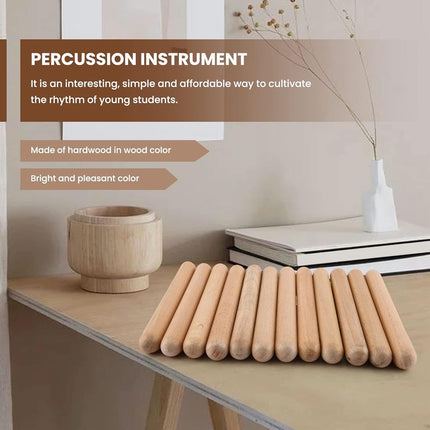 Wooden Rhythm Sticks Musical Teaching Aids Natural Wood Colour Non Toxic Use
