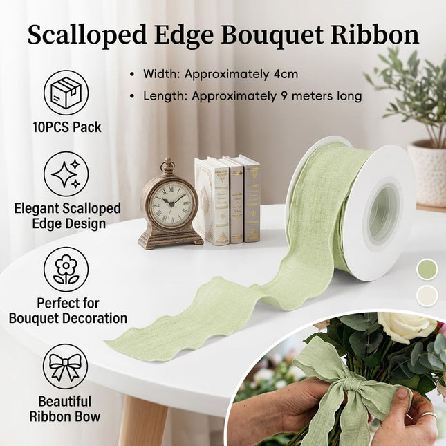 Scalloped Edge Ribbon Set 10 Rolls Bouquet Gift Wrap Craft Decoration Bows