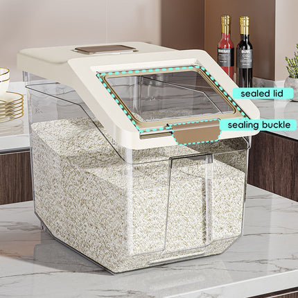 25kg Rice Storage Container Grain Dispenser Buckle Lid Measuring Cup Scoop