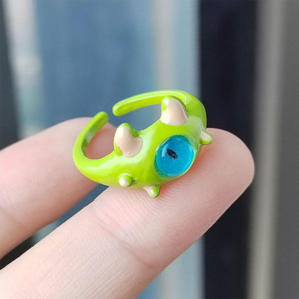 Green Little Monster Open Ring Cute Kitty Cat Monster Celebrant Sweet Ring Funny Demon