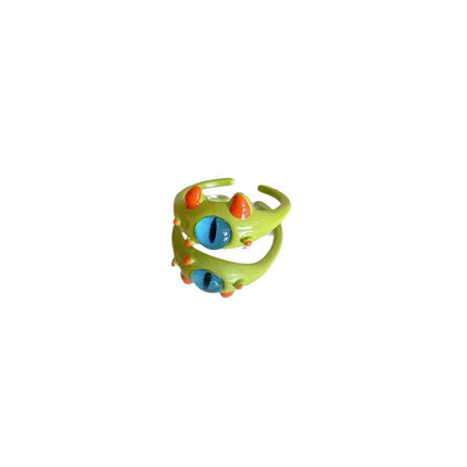 Green Little Monster Open Ring Cute Kitty Cat Monster Celebrant Sweet Ring Funny Demon