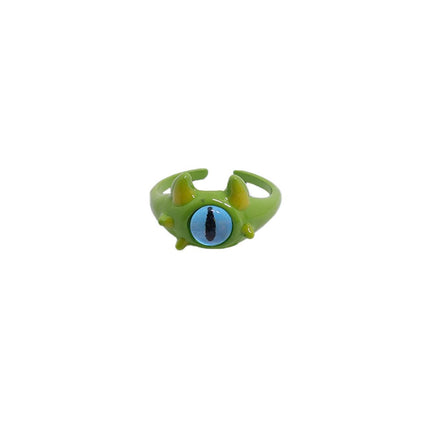 Green Little Monster Open Ring Cute Kitty Cat Monster Celebrant Sweet Ring Funny Demon