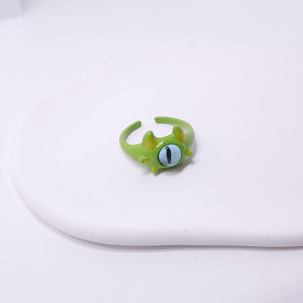 Green Little Monster Open Ring Cute Kitty Cat Monster Celebrant Sweet Ring Funny Demon