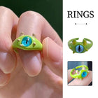 Green Little Monster Open Ring Cute Kitty Cat Monster Celebrant Sweet Ring Funny Demon