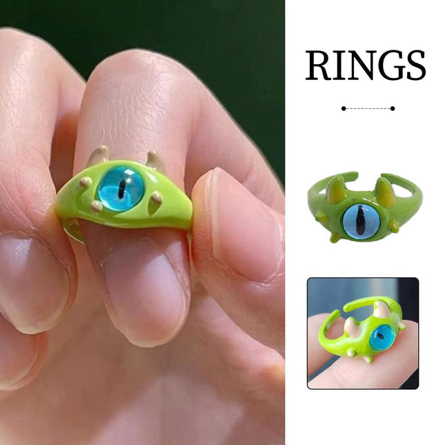 Green Little Monster Open Ring Cute Kitty Cat Monster Celebrant Sweet Ring Funny Demon