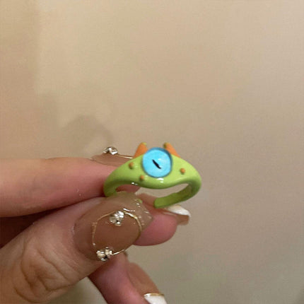 Green Little Monster Open Ring Cute Kitty Cat Monster Celebrant Sweet Ring Funny Demon
