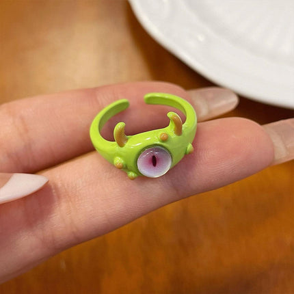 Green Little Monster Open Ring Cute Kitty Cat Monster Celebrant Sweet Ring Funny Demon