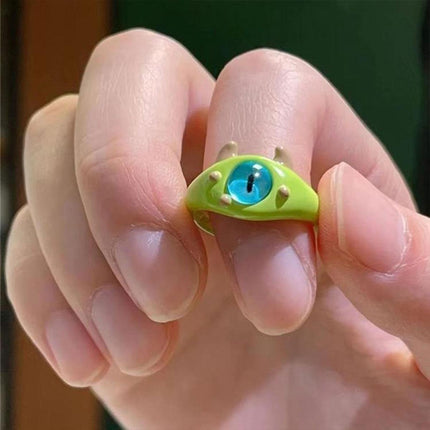 Green Little Monster Open Ring Cute Kitty Cat Monster Celebrant Sweet Ring Funny Demon