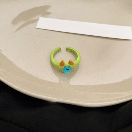 Green Little Monster Open Ring Cute Kitty Cat Monster Celebrant Sweet Ring Funny Demon