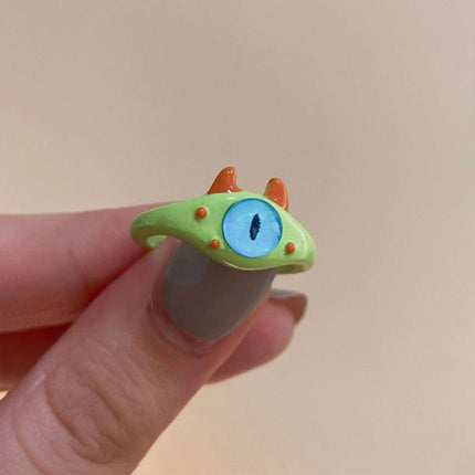 Green Little Monster Open Ring Cute Kitty Cat Monster Celebrant Sweet Ring Funny Demon