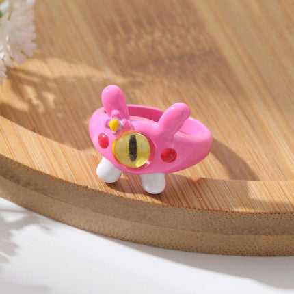 Pink Little Monster Open Ring Cute Kitty Cat Celebrity Sweet Ring Funny Devil Little Pink Rabbit