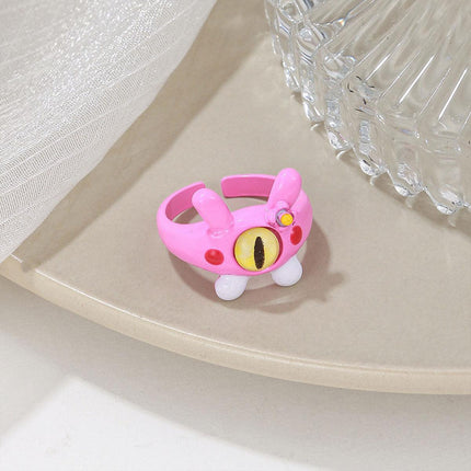 Pink Little Monster Open Ring Cute Kitty Cat Celebrity Sweet Ring Funny Devil Little Pink Rabbit