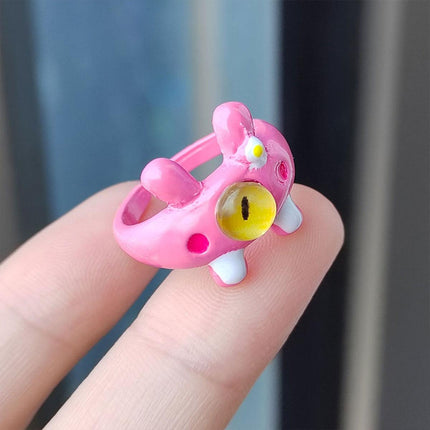 Pink Little Monster Open Ring Cute Kitty Cat Celebrity Sweet Ring Funny Devil Little Pink Rabbit