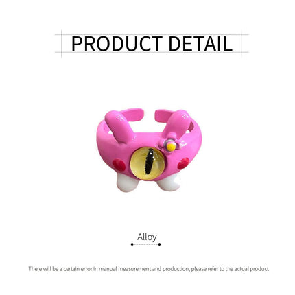 Pink Little Monster Open Ring Cute Kitty Cat Celebrity Sweet Ring Funny Devil Little Pink Rabbit
