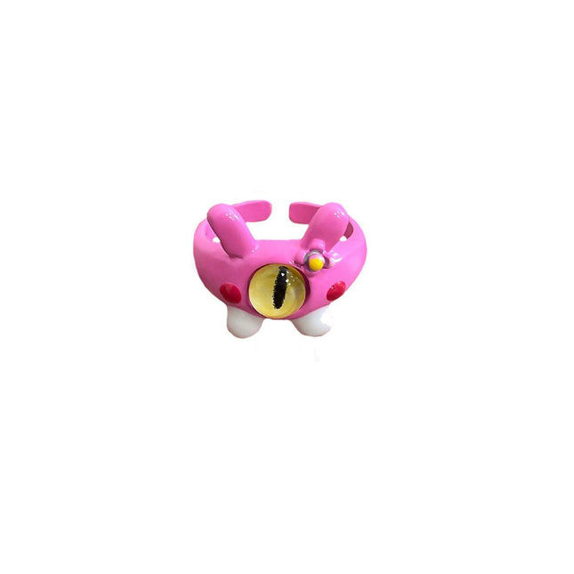Pink Little Monster Open Ring Cute Kitty Cat Celebrity Sweet Ring Funny Devil Little Pink Rabbit