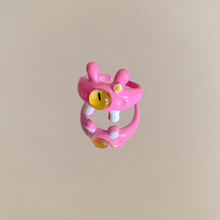 Pink Little Monster Open Ring Cute Kitty Cat Celebrity Sweet Ring Funny Devil Little Pink Rabbit