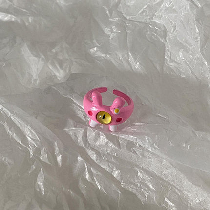 Pink Little Monster Open Ring Cute Kitty Cat Celebrity Sweet Ring Funny Devil Little Pink Rabbit