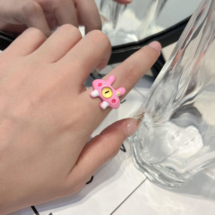 Pink Little Monster Open Ring Cute Kitty Cat Celebrity Sweet Ring Funny Devil Little Pink Rabbit