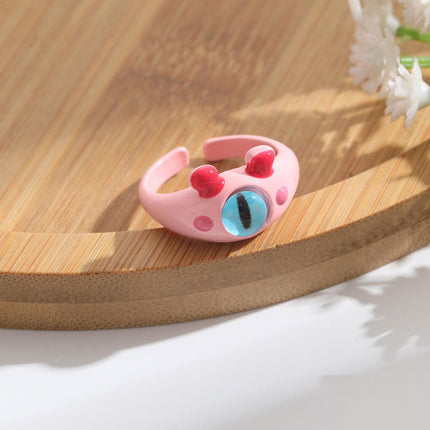Pink Little Monster Open Ring Cute Kitten Cat Celebrity Sweet Funny Devil Little Cabi