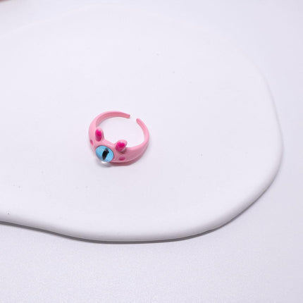Pink Little Monster Open Ring Cute Kitten Cat Celebrity Sweet Funny Devil Little Cabi