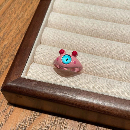 Pink Little Monster Open Ring Cute Kitten Cat Celebrity Sweet Funny Devil Little Cabi