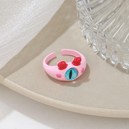 Pink Little Monster Open Ring Cute Kitten Cat Celebrity Sweet Funny Devil Little Cabi