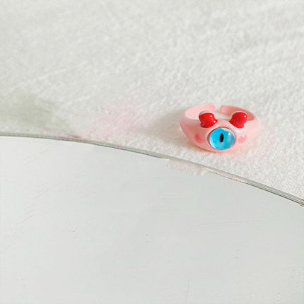 Pink Little Monster Open Ring Cute Kitten Cat Celebrity Sweet Funny Devil Little Cabi