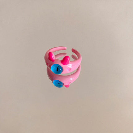 Pink Little Monster Open Ring Cute Kitten Cat Celebrity Sweet Funny Devil Little Cabi
