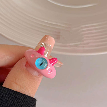 Pink Little Monster Open Ring Cute Kitten Cat Celebrity Sweet Funny Devil Little Cabi